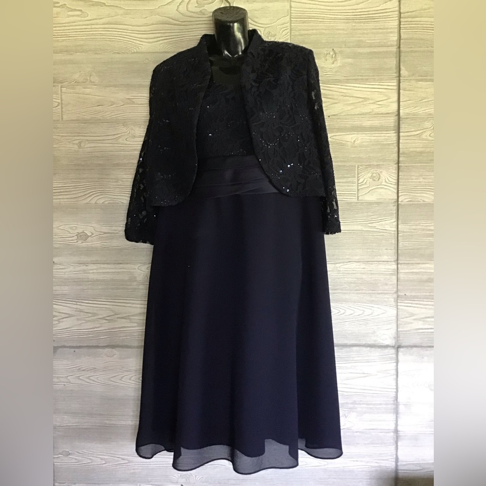 Navy Blue sleeveless dress with Jacket